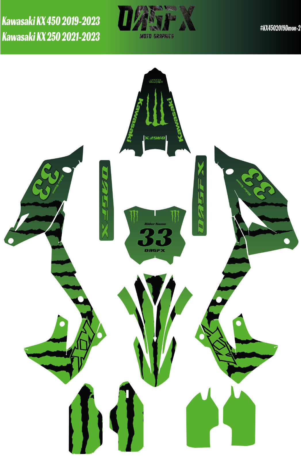 Kawasaki KX 450 (19-23) KX 250 (21-23) DMon-2 Monster Graphic Kit - Pro Edition