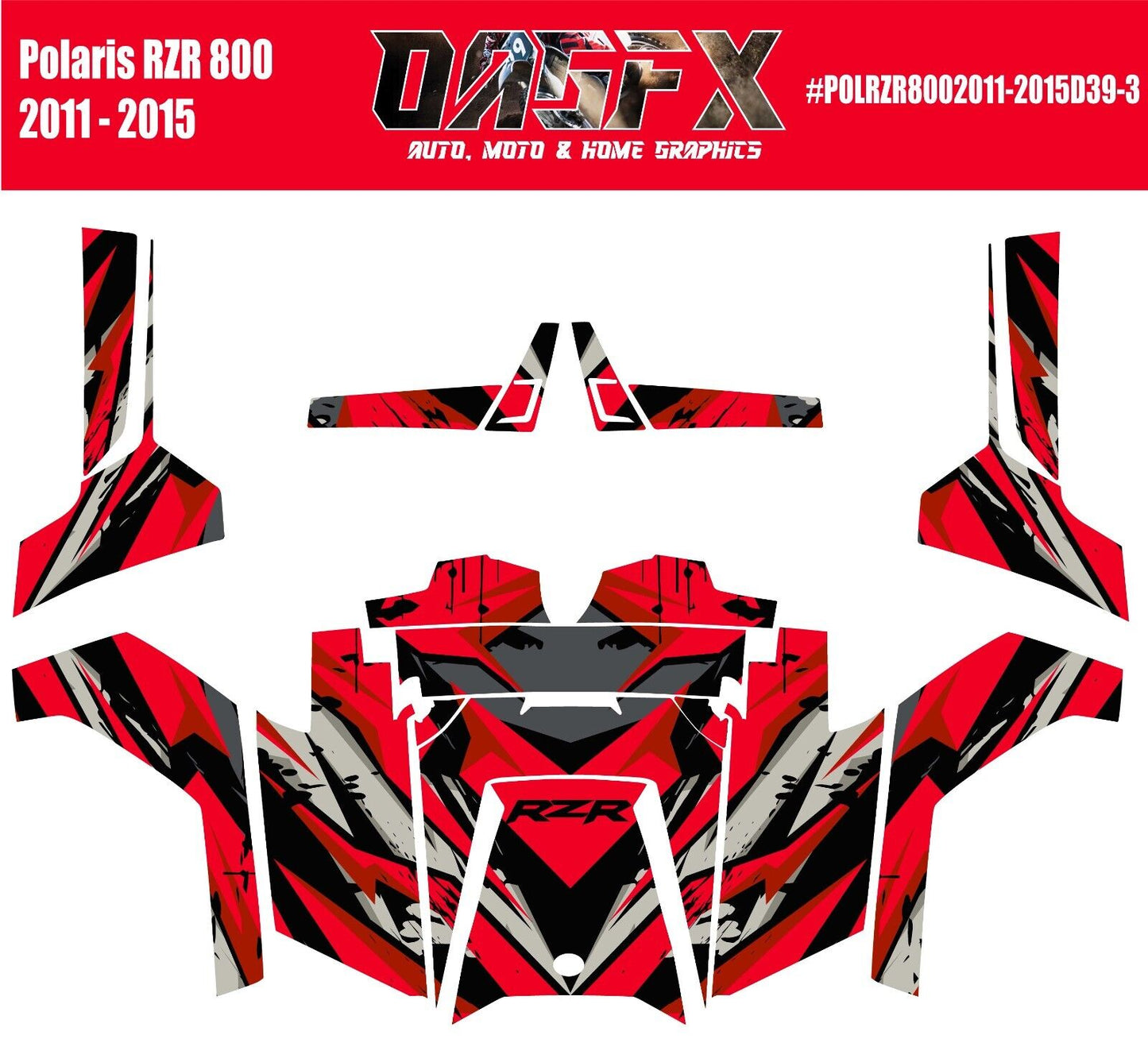 2011 - 2015 Polaris RZR 800 UTV Graphics Kit D39-3 Red