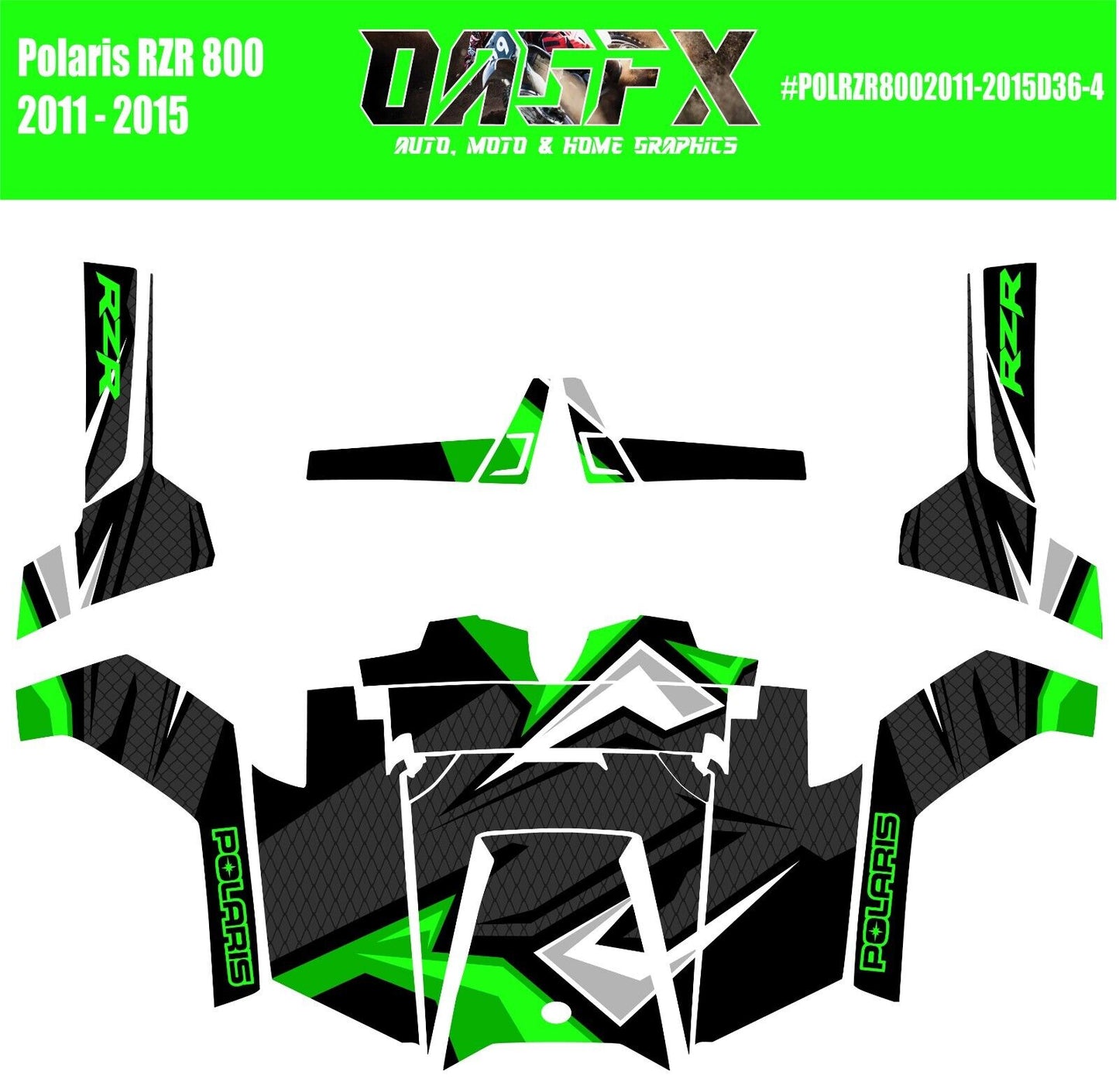 2011 - 2015 Polaris RZR 800 UTV Graphics Kit D36-4 Green