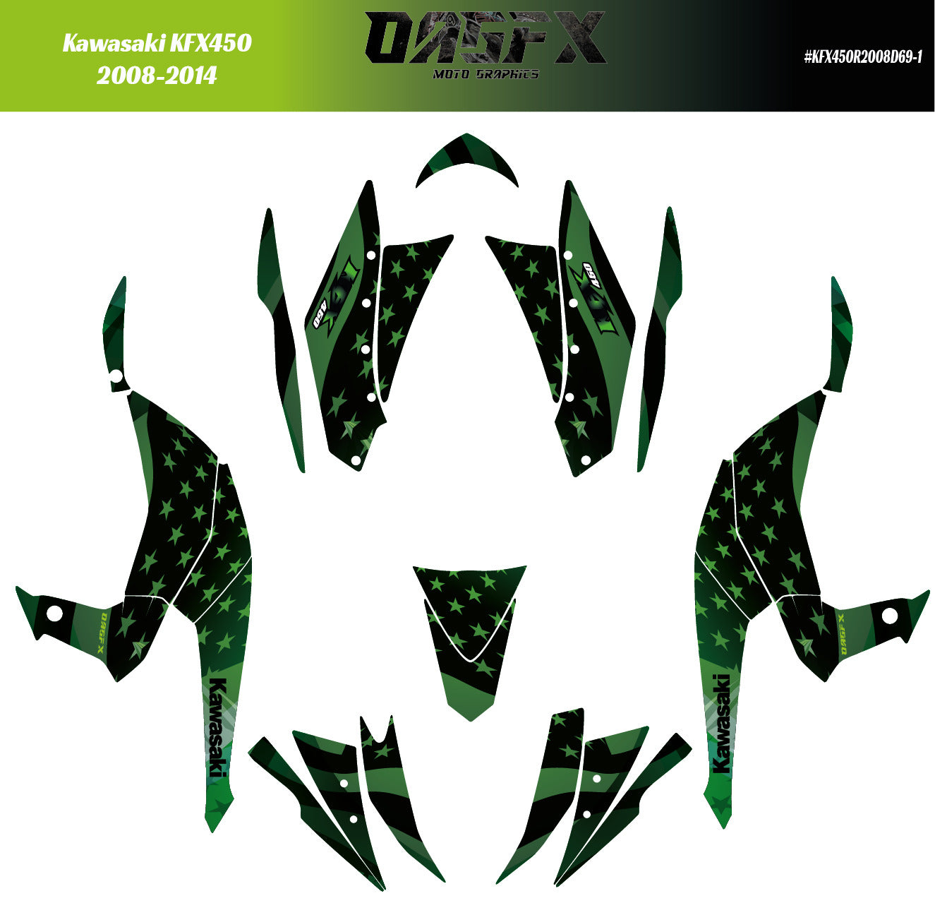 2008 - 2014 Kawasaki KFX 450 Graphic Kit -  D69-1 USA Flag Stars and Stripes