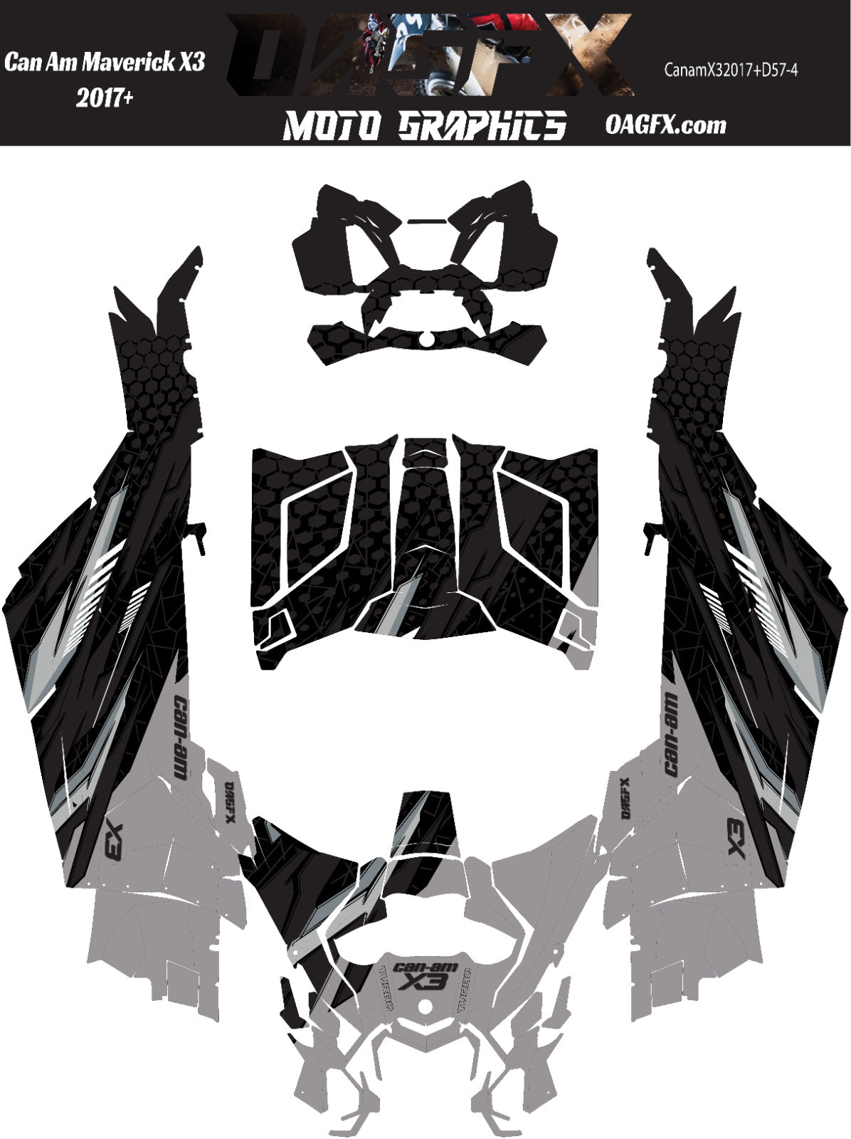 2017 - 2024 Can Am X3 RR DS Maverick Graphics Kit  Pro Edition D57-4 Black