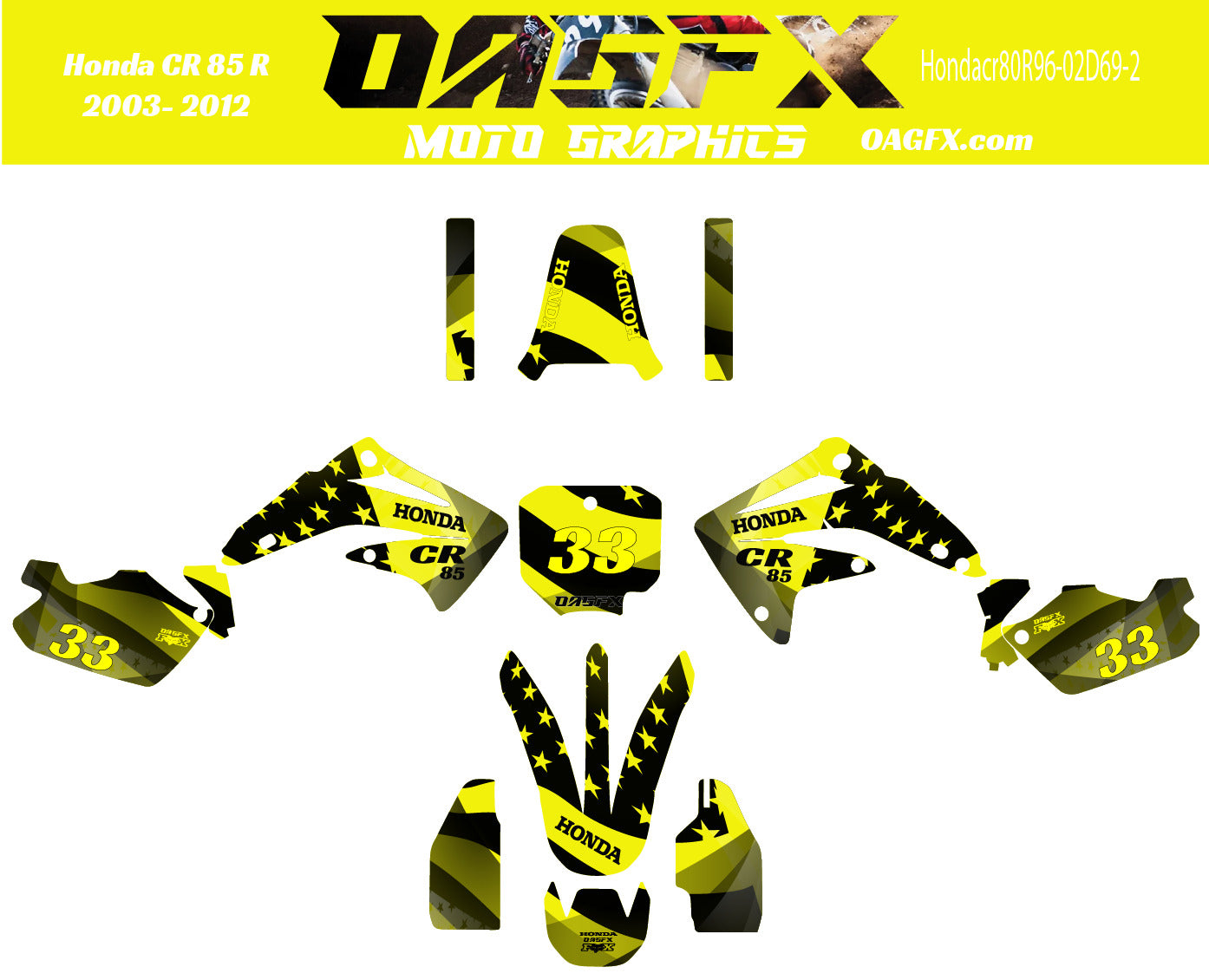 2003 - 2012 Honda CR 85  OAGFX Graphics Kit - D69-2 USA Flag  CR85