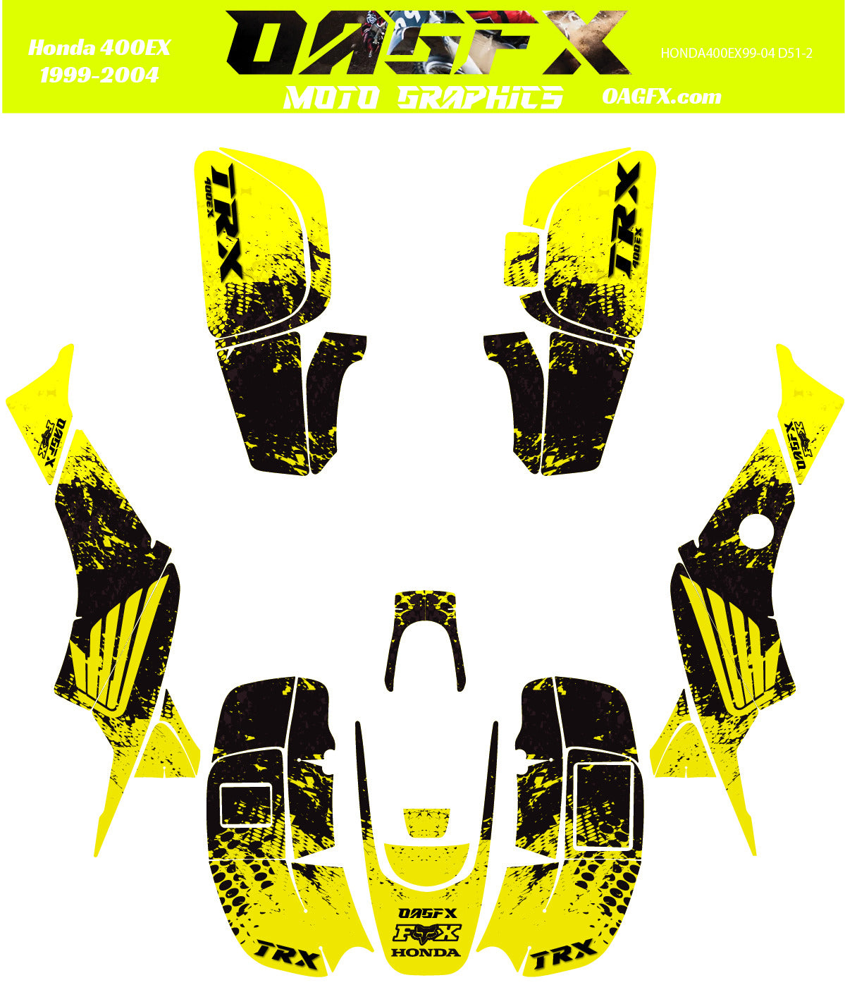 1999-2004 Honda TRX 400EX AI Pre Made Customizable Design Vector D51-2 Yellow