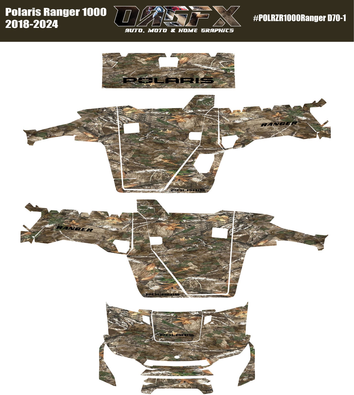 2018 - 2024 Polaris Ranger 1000 Graphics Kit D70-1 Camo