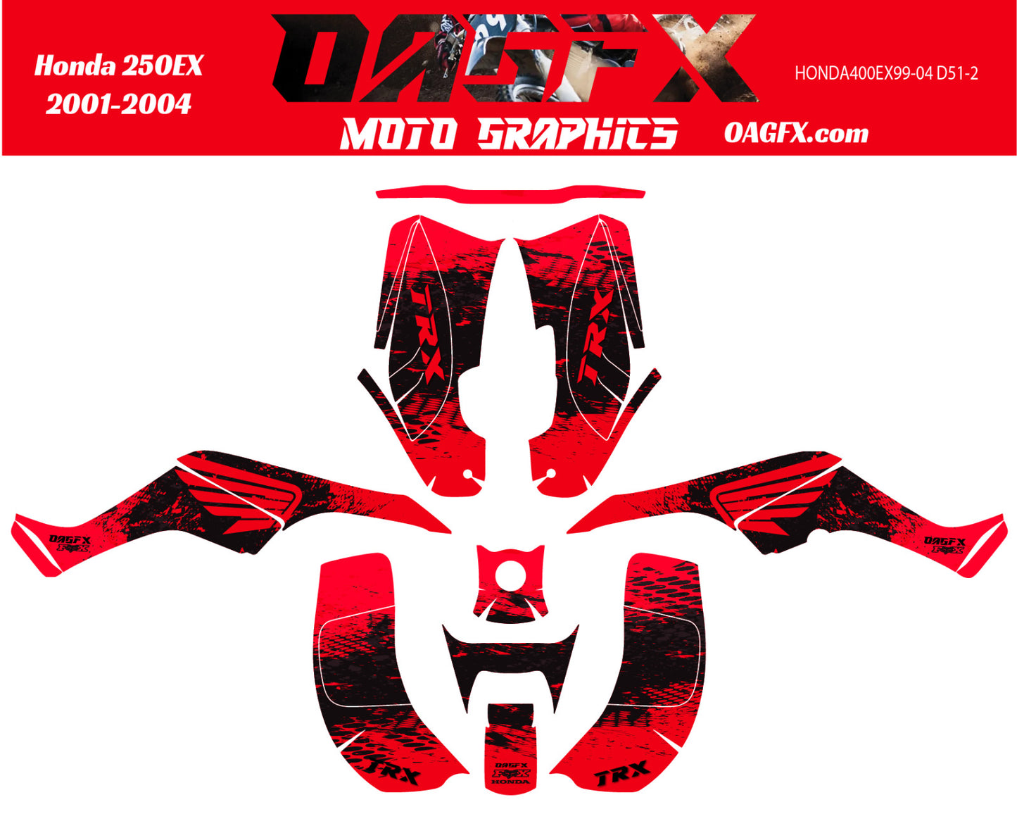 2001 - 2004 Honda TRX 250 EX Graphics Kit - Pro Ed D51-2 Red