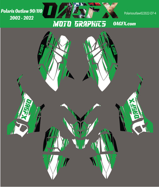 2002 - 2022 Polaris Outlaw 90 110 Graphic Kit -  D7-4 Green