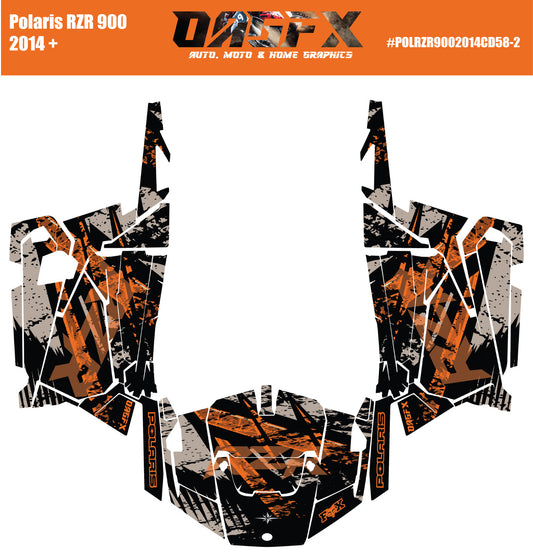 2014 + Polaris RZR 900 Graphics Kit D58-2 Orange