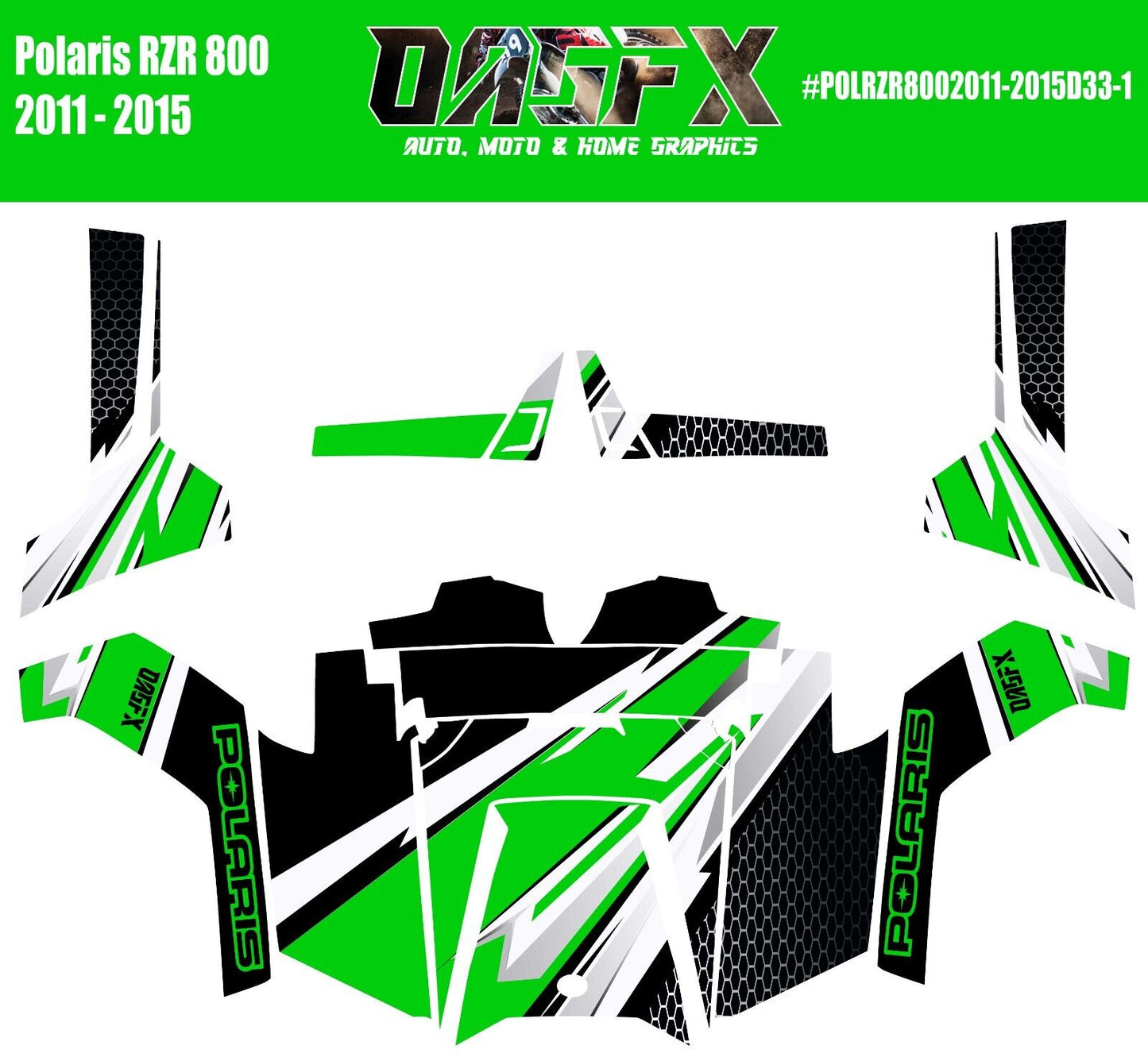 2011 - 2015 Polaris RZR 800 Graphics Kit D33-1 Green