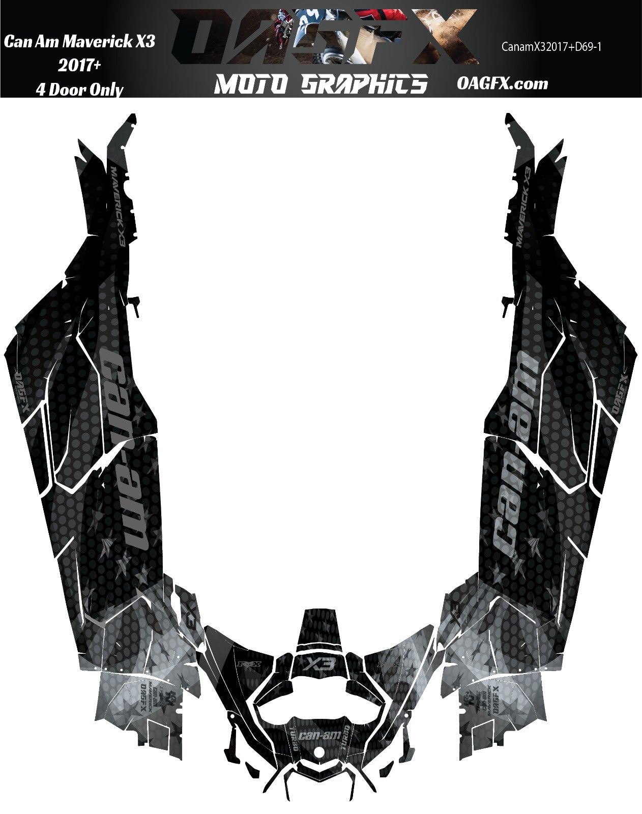 2017-2024 Can Am X3 Max 4 Door Maverick RR DS Graphics Kit  D69-1 Flag Stealth