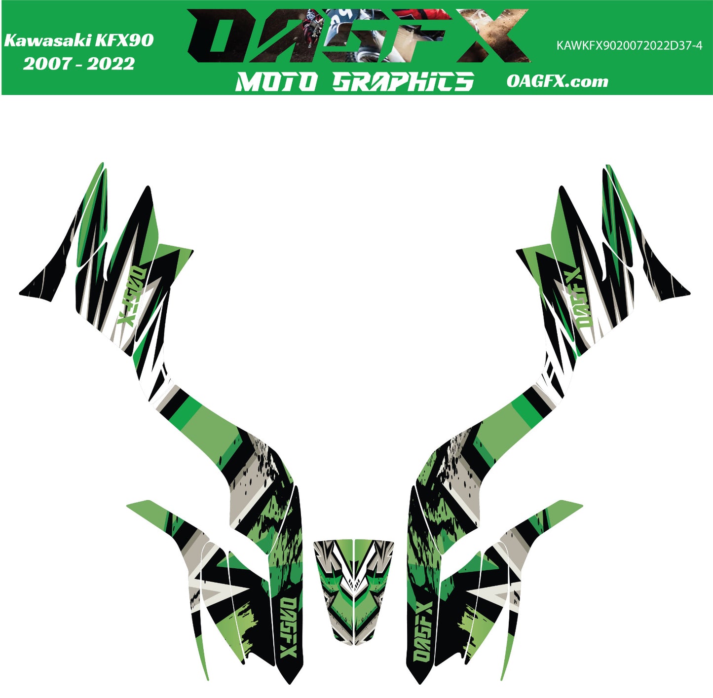 2007 - 2022 Kawasaki KFX 50 90 Graphic Kit -  D37-4 Green