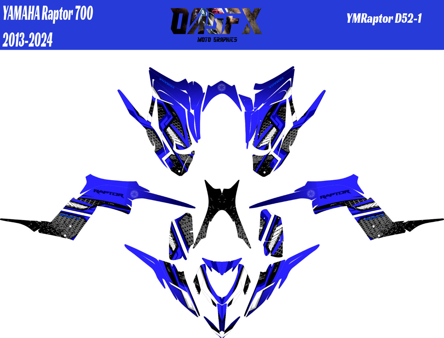 2013 - 2024 Yamaha Raptor 700 Graphics Kit D52-1 Blue