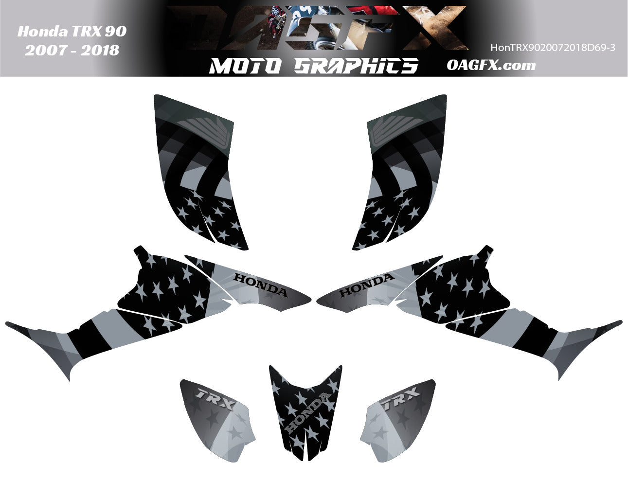 2007-2018 Honda TRX 90 Graphics Kit - Pro Ed D69-3 USA Flag Stealth