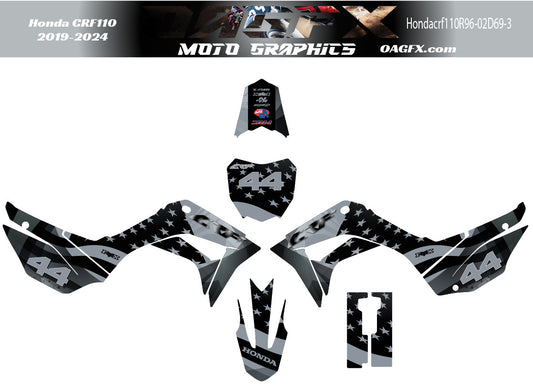 2019 - 2024 Honda CRF110 Graphics Kit - Pro Ed D69-3 CRF 110 USA Flag