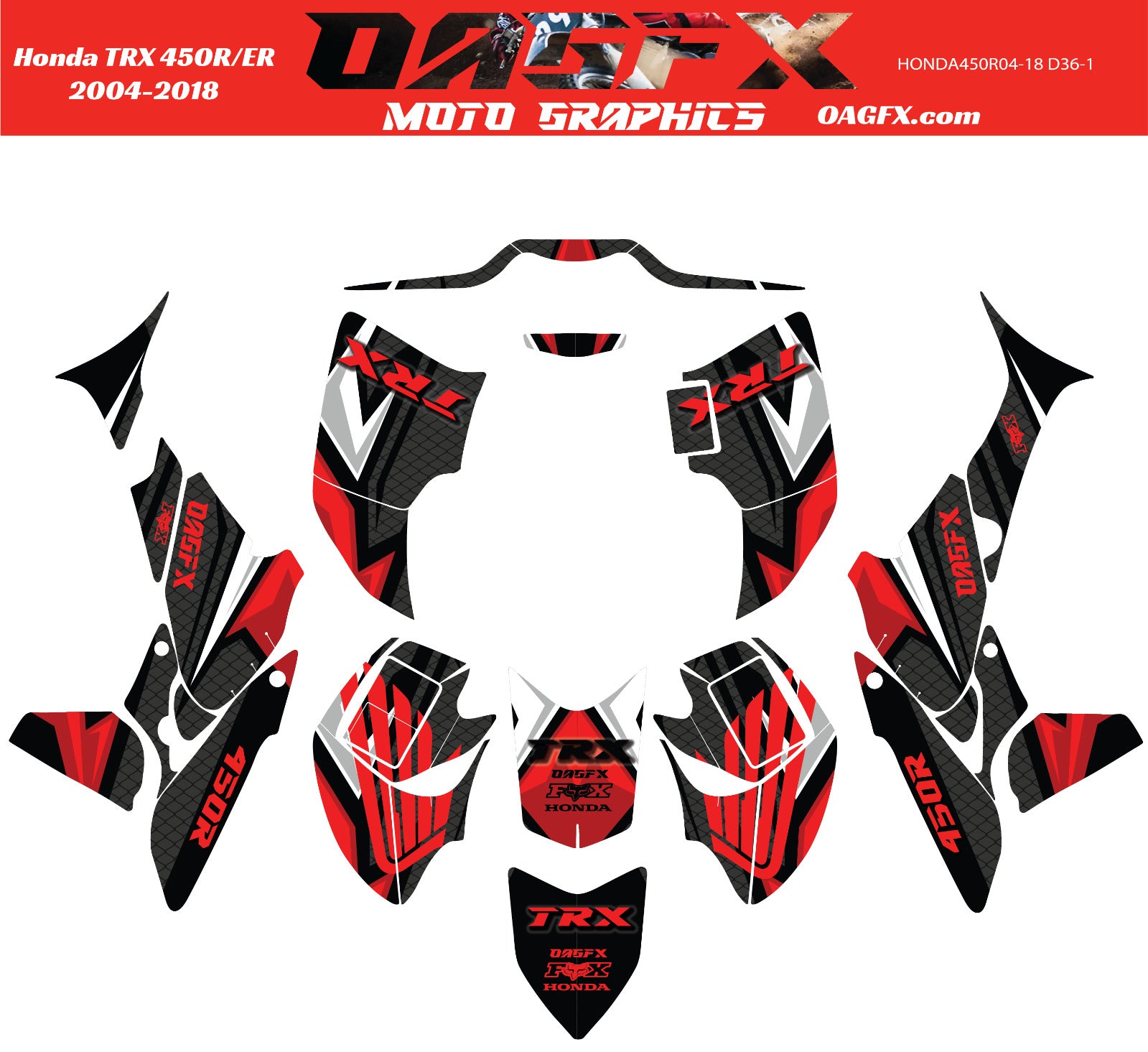 2004 - 2018 Honda TRX 450R ER Graphics Kit - Pro Ed D36-1 Red