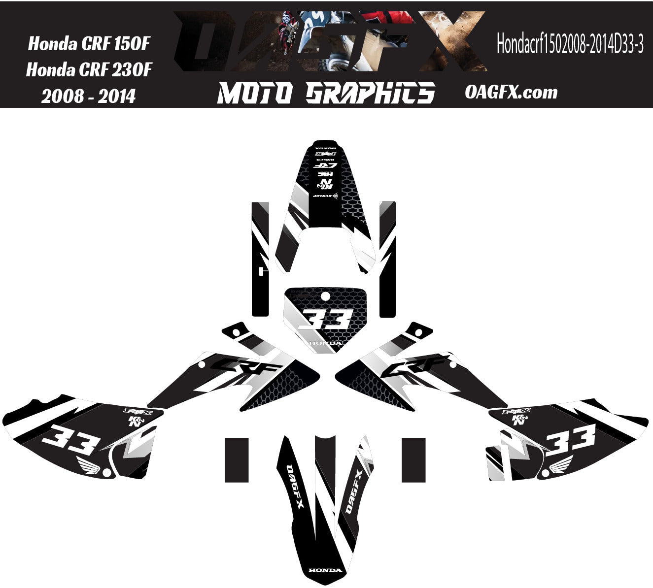 2008-2014 Honda CRF 150F 230F Graphics Kit - Pro Ed D33-3 Stealth