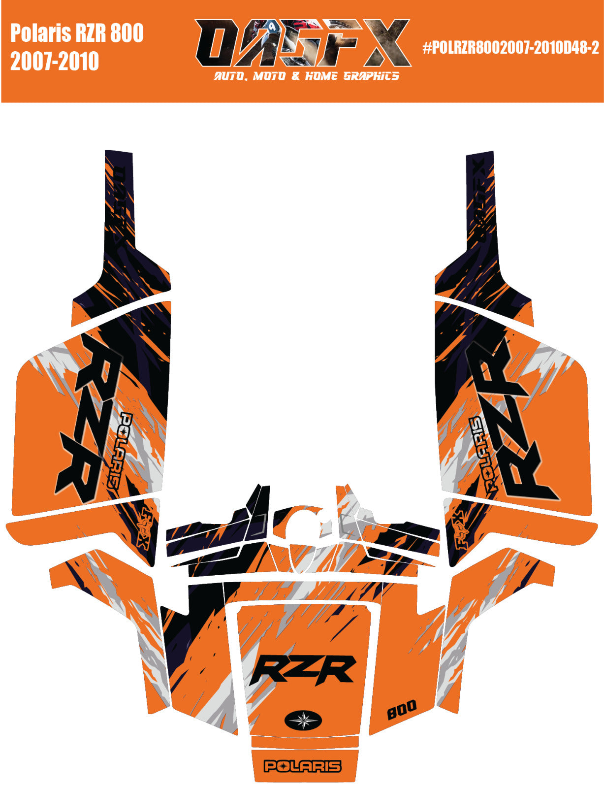 2007 - 2010 Polaris RZR 800 Graphics Kit D48-2 Orange