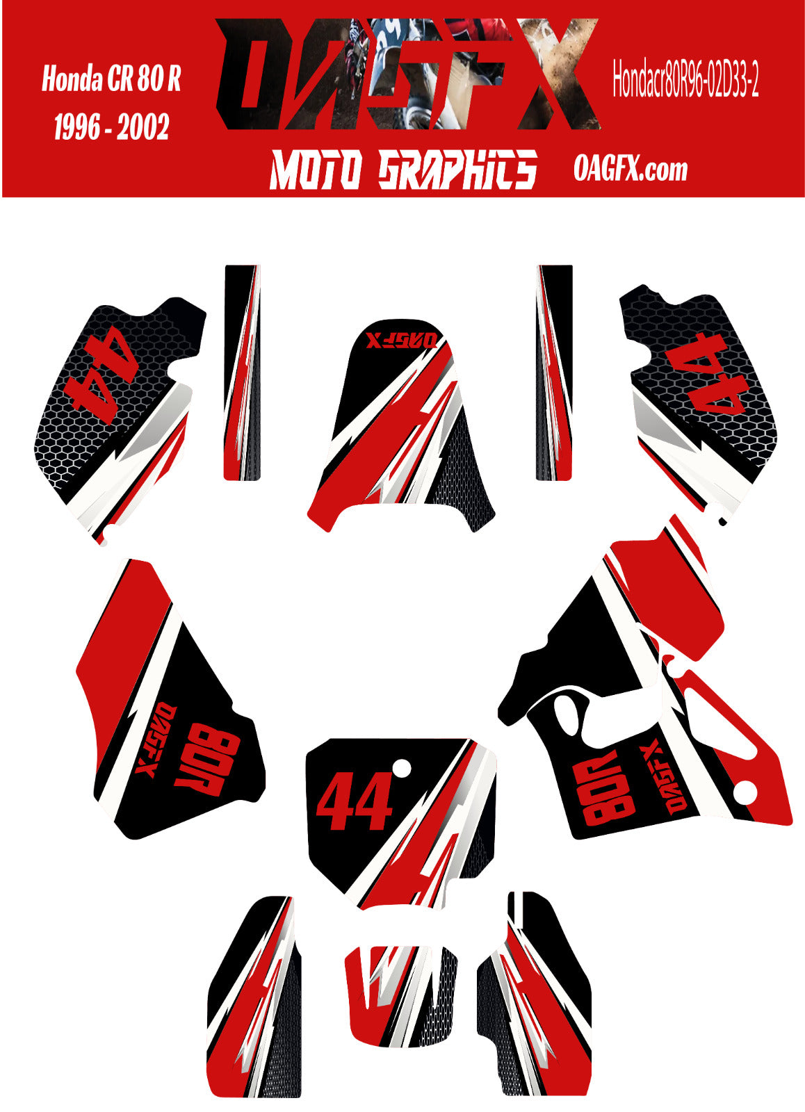 1996 - 2002 Honda CR 80  OAGFX Graphics Kit - D33-2 Red