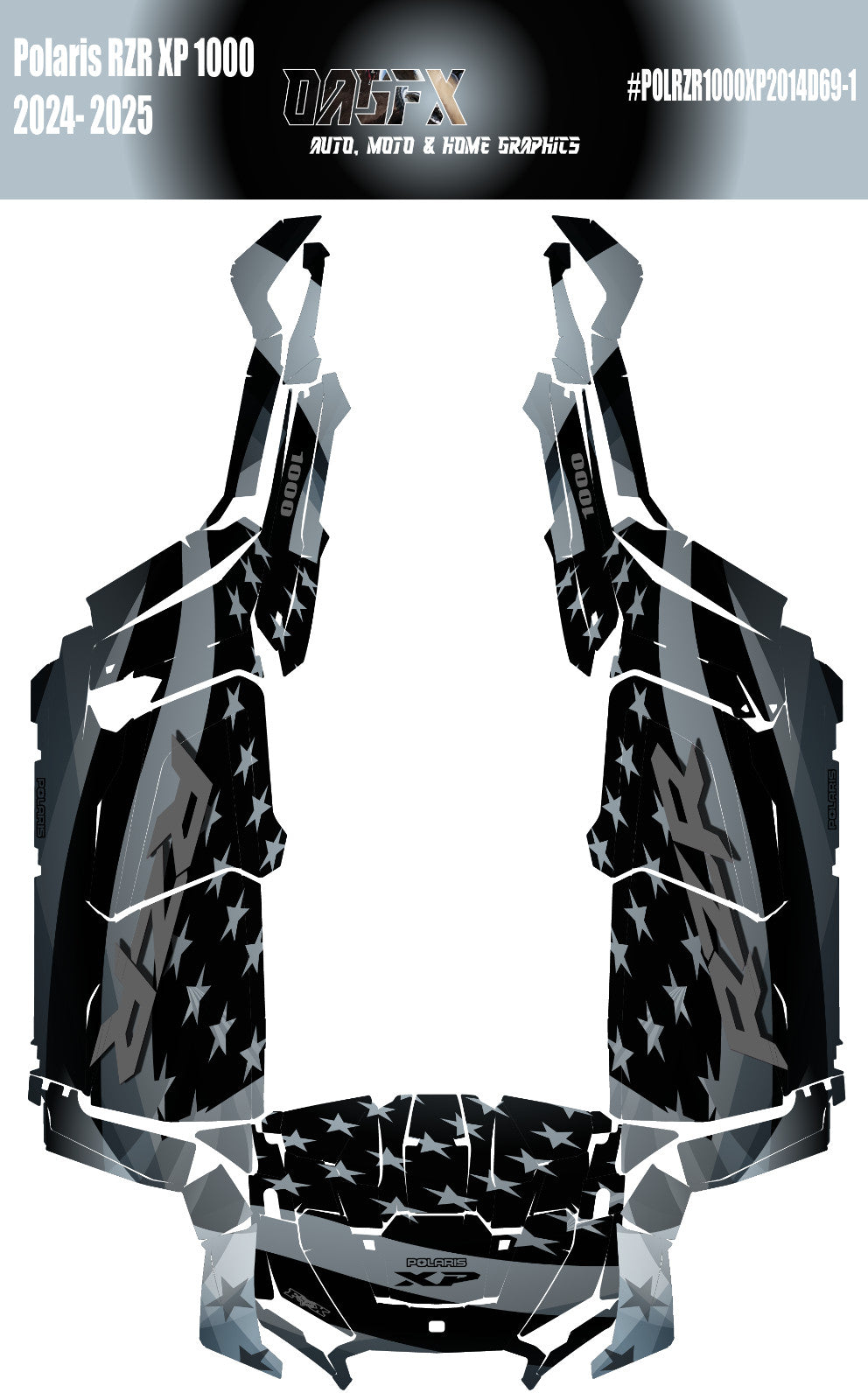 2024 - 2025 Polaris RZR XP 1000 4 Door Graphics Kit D69-1 USA Flag OAGFX Racing