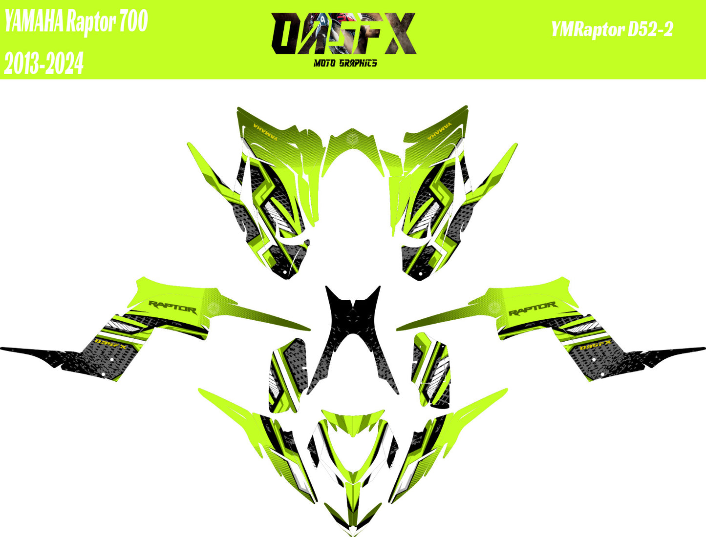 2013 - 2024 Yamaha Raptor 700 Graphics Kit D52-2 Yellow