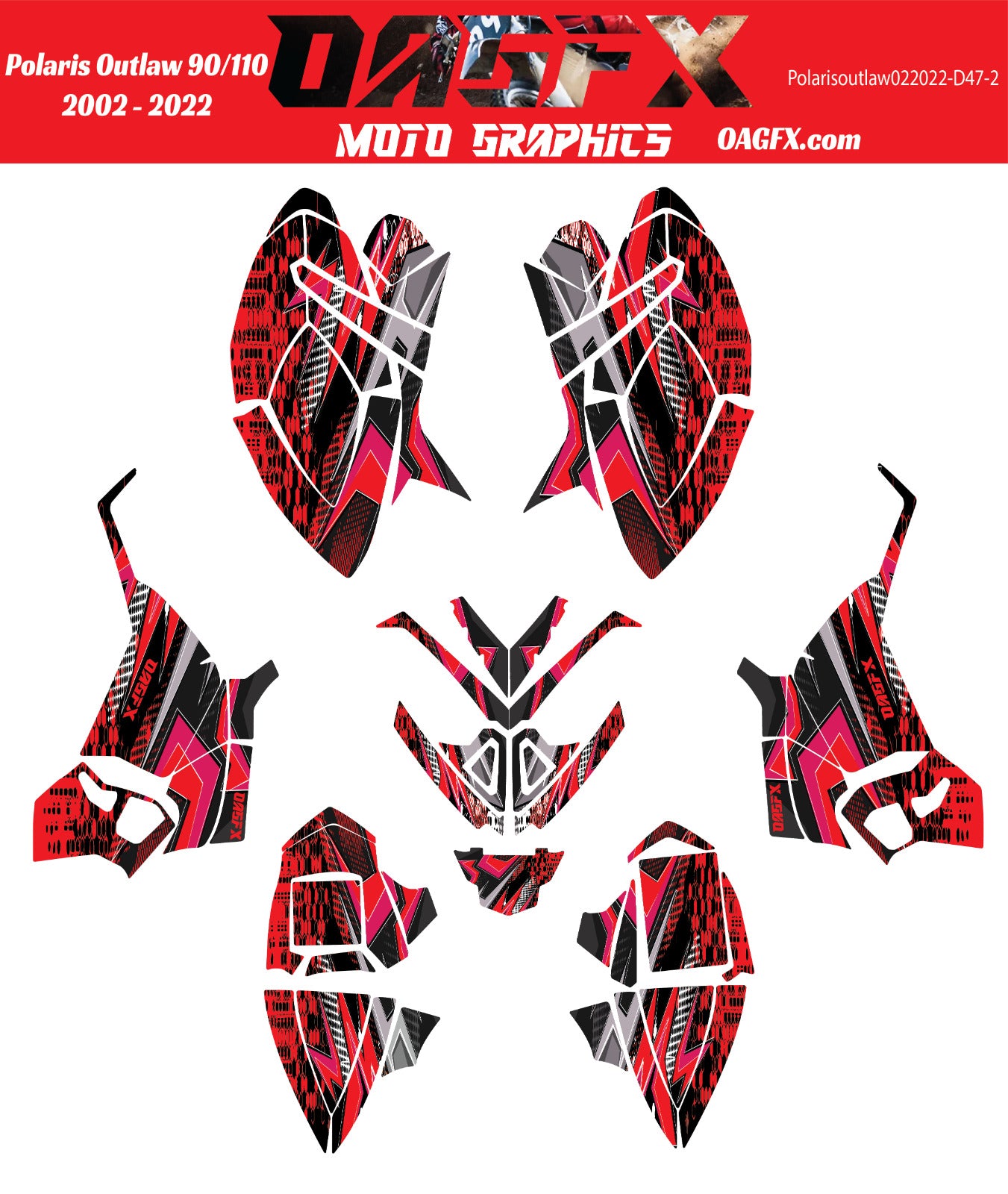 2002 - 2022 Polaris Outlaw 90 110 Graphic Kit -  D47-2 Red