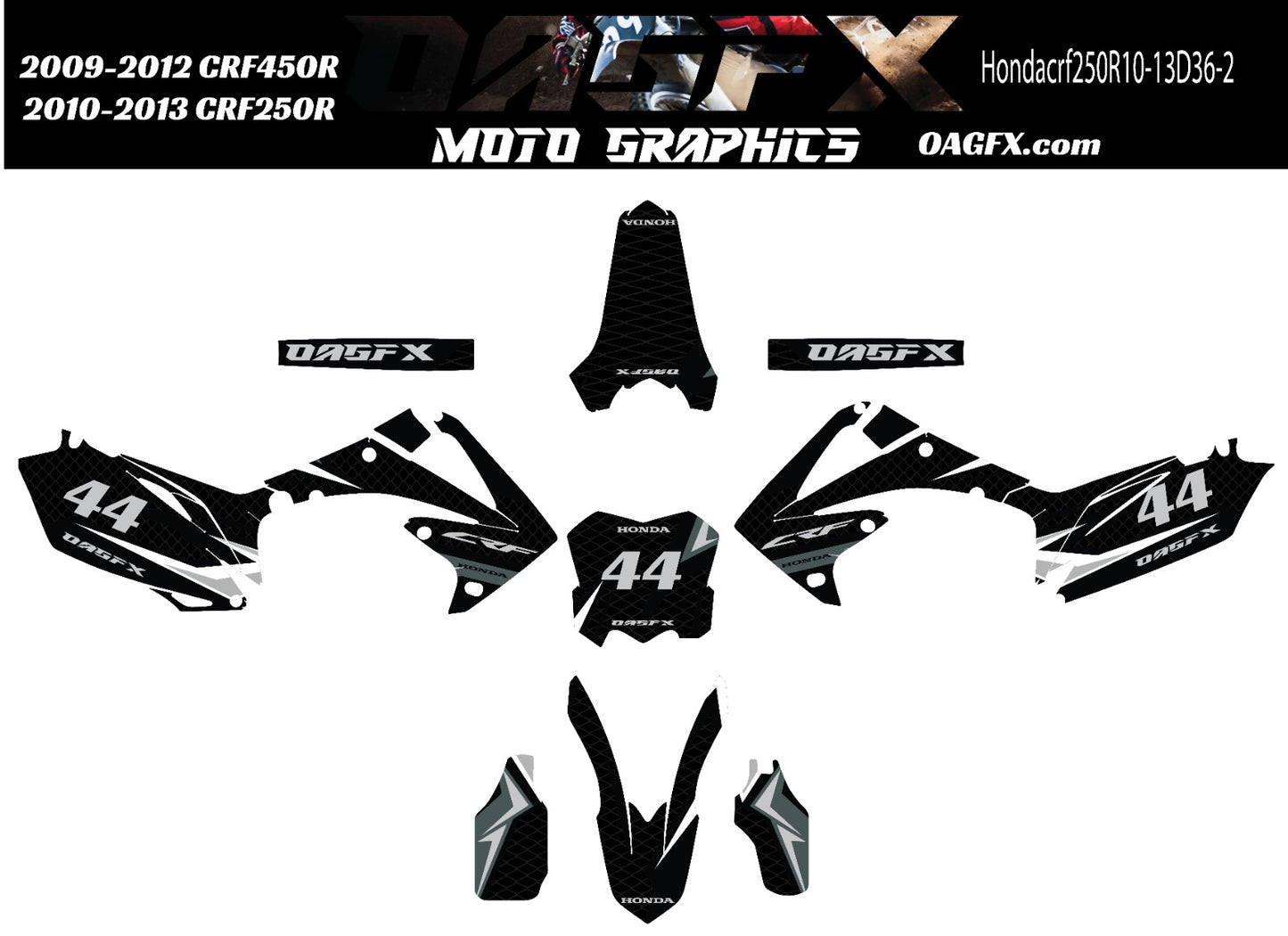 2009 -12 CRF450 2010-13 CRF250R  Graphics Kit - Pro Ed D36-2 Stealth Black