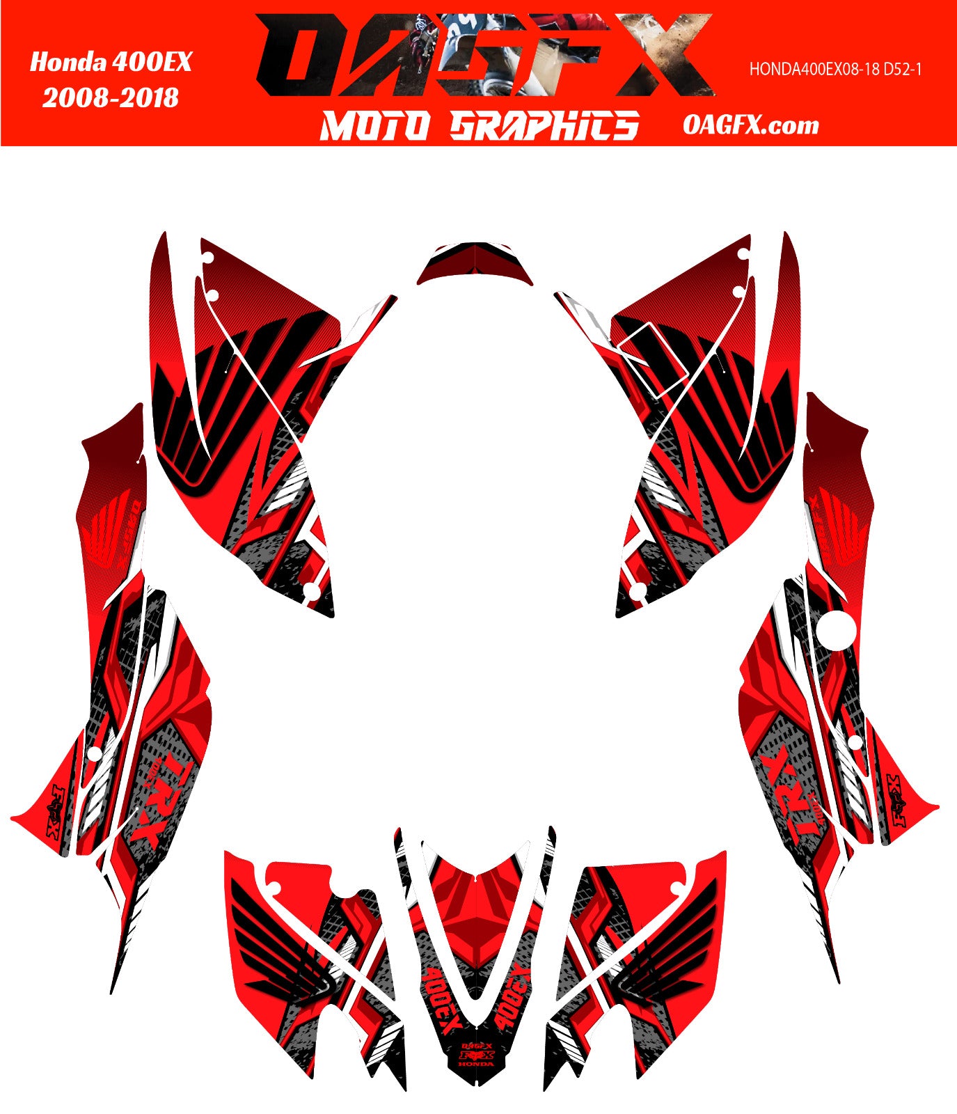 2008 - 2018 Honda TRX 400 EX Graphics Kit - Pro Ed D52-1 Red