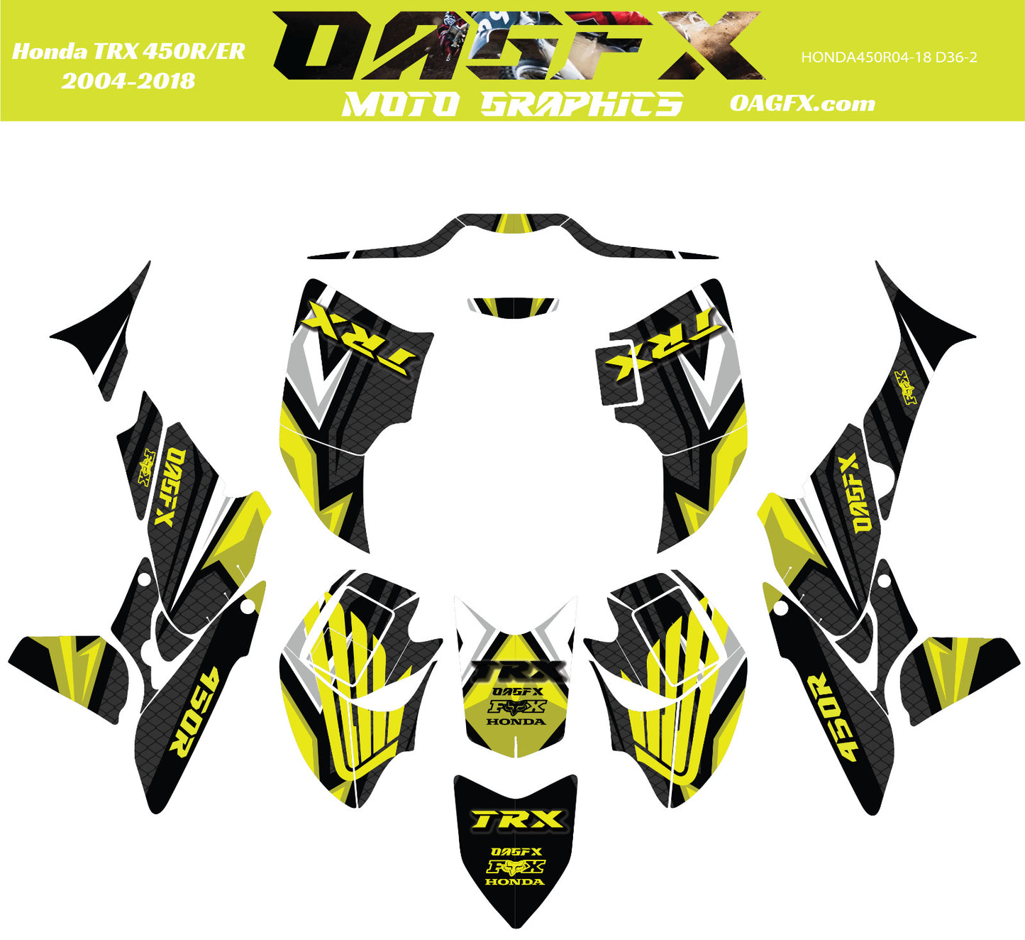 2004 - 2018 Honda TRX 450R ER Graphics Kit - Pro Ed D36-2 Yellow