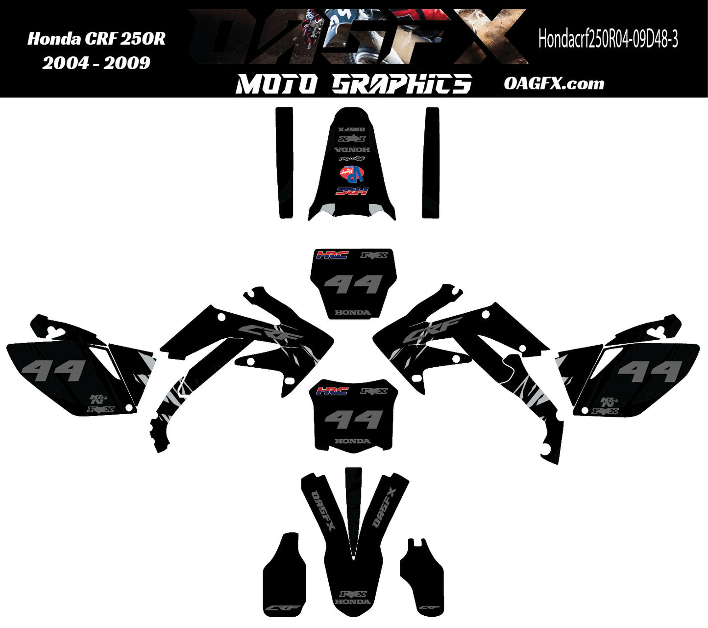 2004-2009 Honda CRF250R Graphics Kit - Pro Ed D48-3 CRF 250 Stealth