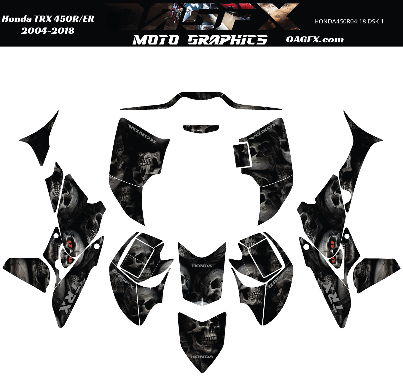 2004 - 2018 Honda TRX 450R ER Graphics Kit - Pro Ed DSK-1 Skulls