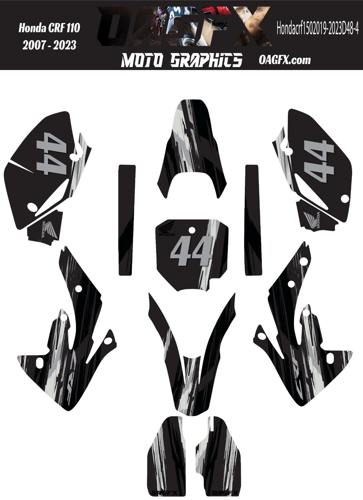 2007 - 2023 Honda CRF 150R OAGFX Graphics Kit - Pro Ed D48-4 Black