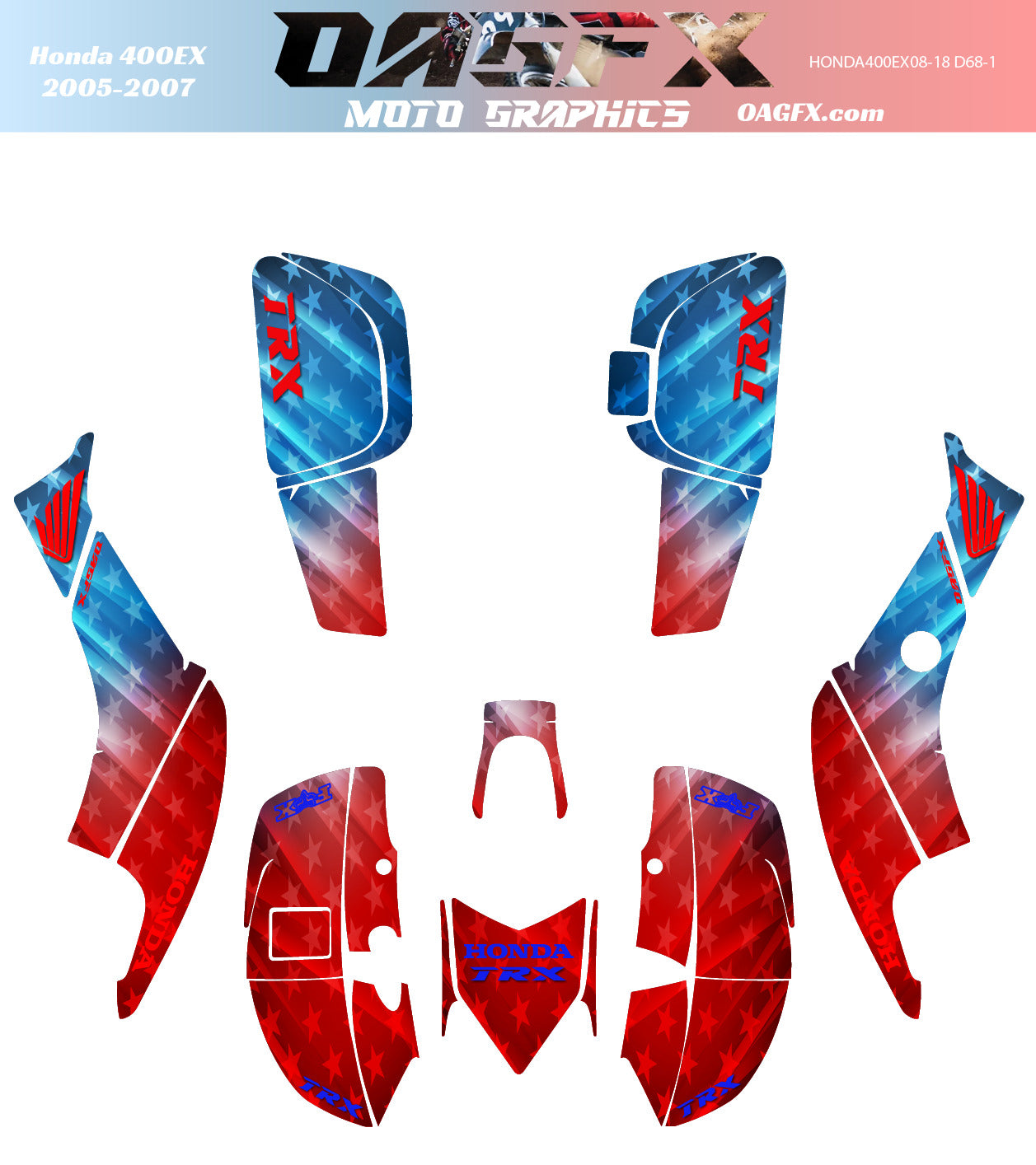 2005-2007 Honda TRX 400 EX Graphics Kit - Pro Ed D68-1 USA Stars