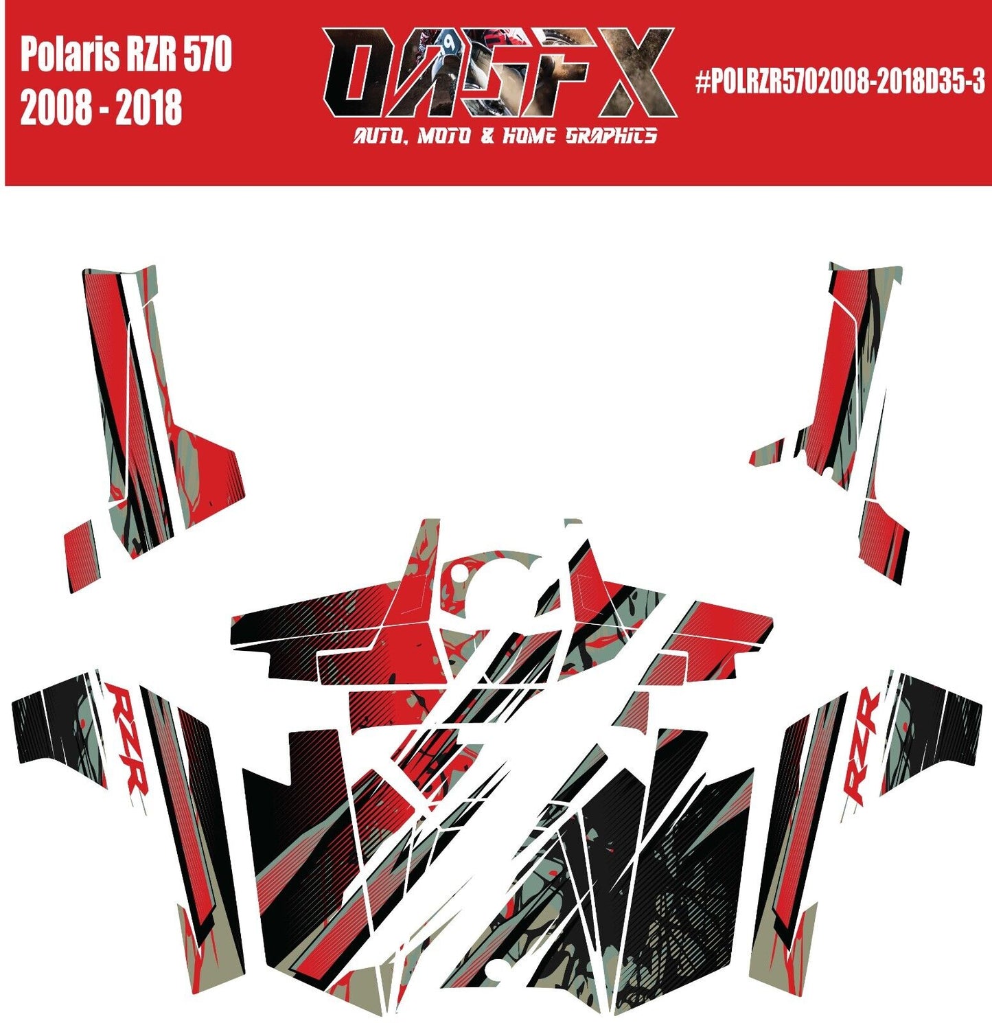 2008 - 2018 Polaris RZR 570 UTV Graphics Kit D35-3 Red