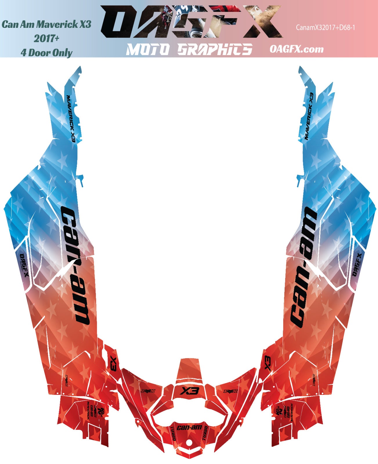2017-2024 Can Am X3 Max 4 Door Maverick RR DS Graphics Kit D68-1 USA