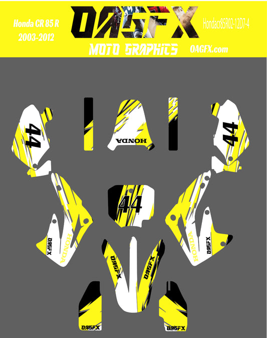 2003 - 2012 Honda CR 85  OAGFX Graphics Kit - D7-4 Yellow