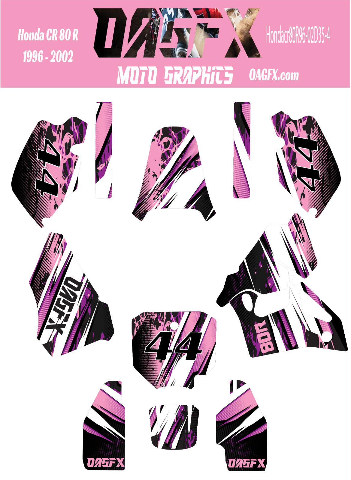 1996 - 2002 Honda CR 80  OAGFX Graphics Kit - D35-4 Pink