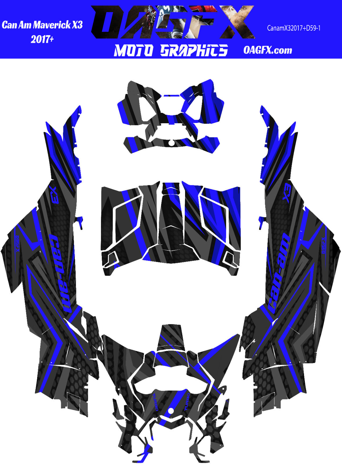 2017 - 2024 Can Am X3 Maverick  Turbo RR DS Graphics Kit  Pro Edition D59-1 Blue