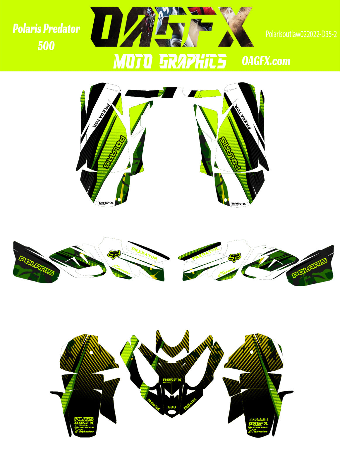 Polaris Predator 500 Graphic Kit OAGFX  D35-3 Green/Yellow