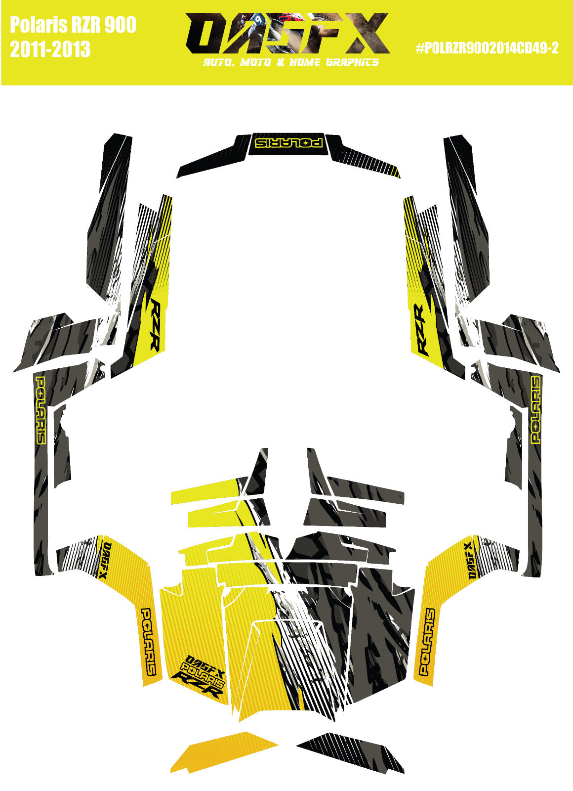 2011 - 2013 Polaris RZR 900 Graphics Kit D49-2 Yellow