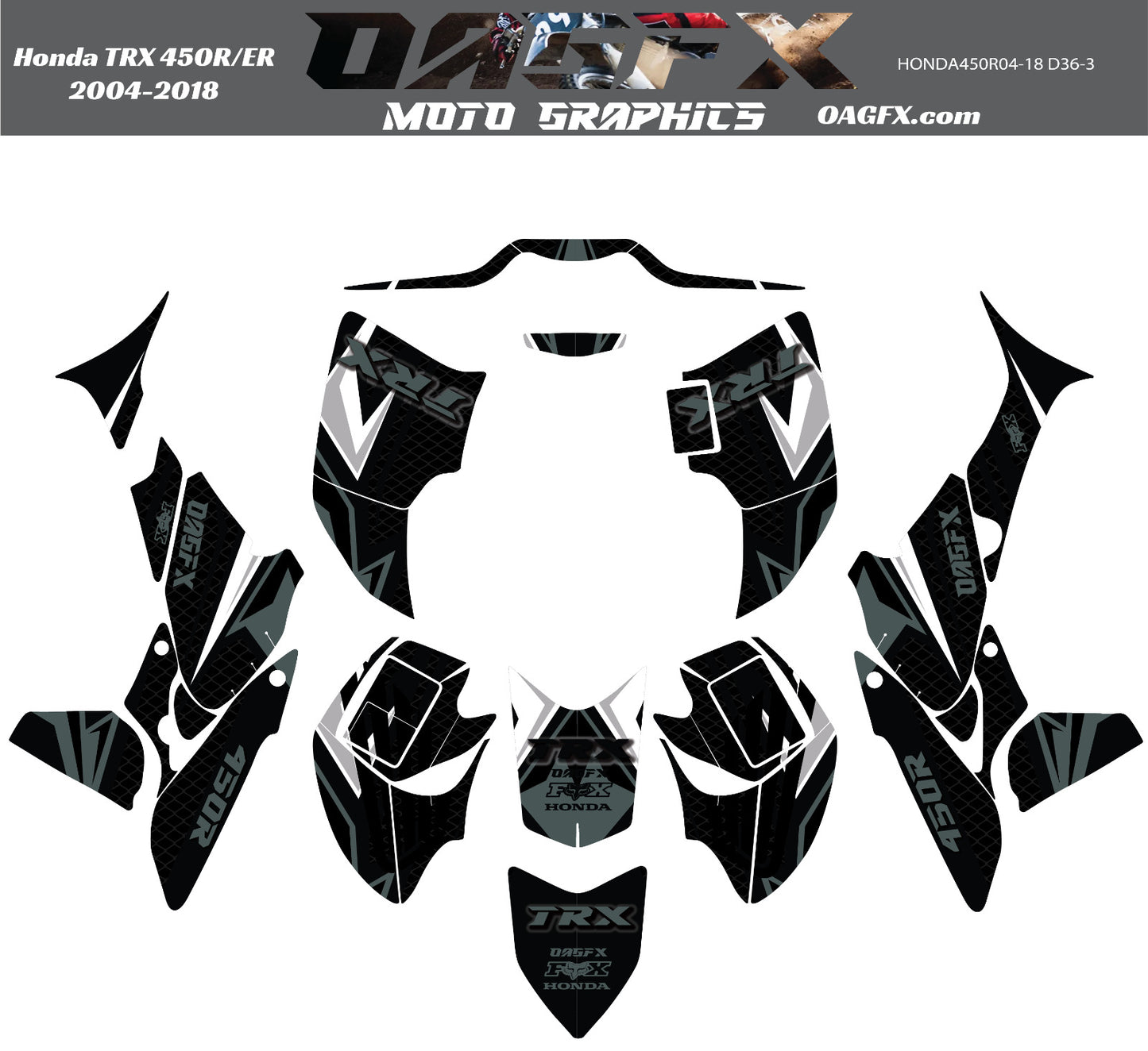 2004 - 2018 Honda TRX 450R ER Graphics Kit - Pro Ed D36-3 Stealth