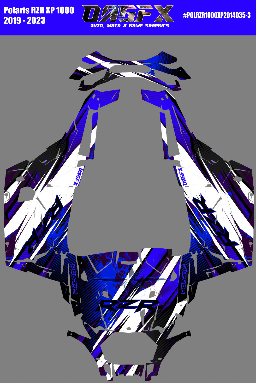 2019 - 2023 Polaris RZR XP 1000 Graphics Kit D35-3 Blue OAGFX