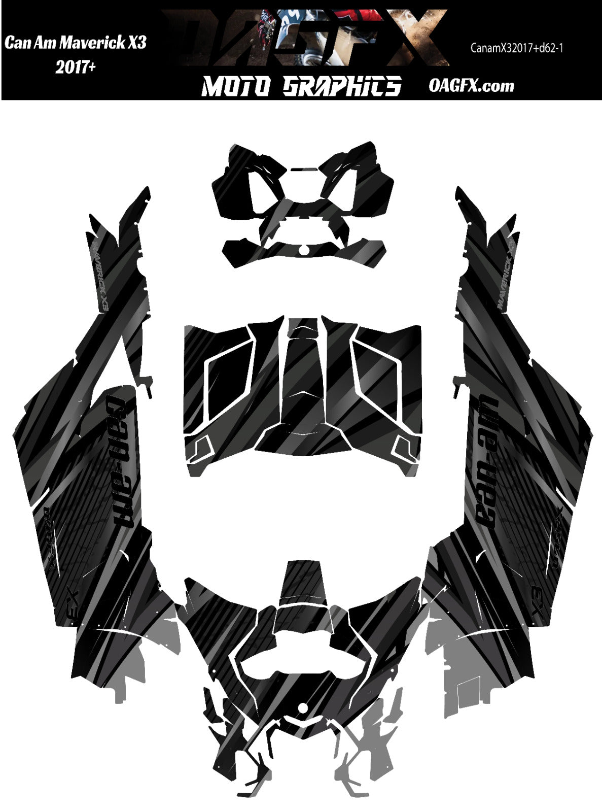 2017 - 2024 Can Am X3 Maverick Graphics Kit  Pro Edition D62-1 Black/Grey