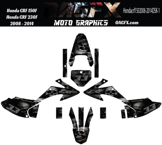 2008-2014 Honda CRF 150F 230F Graphics Kit - Pro Ed DSK-1 Stealth Skulls