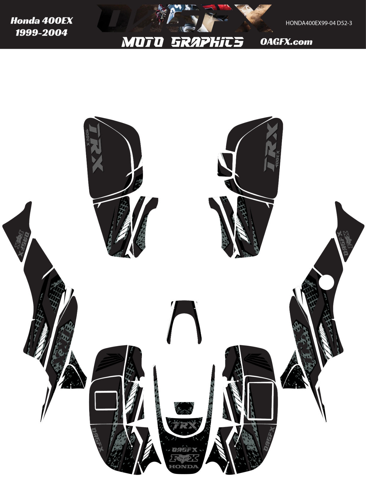 1999-2004 Honda TRX 400 EX Graphics Kit - Pro Ed D52-3 Stealth Black