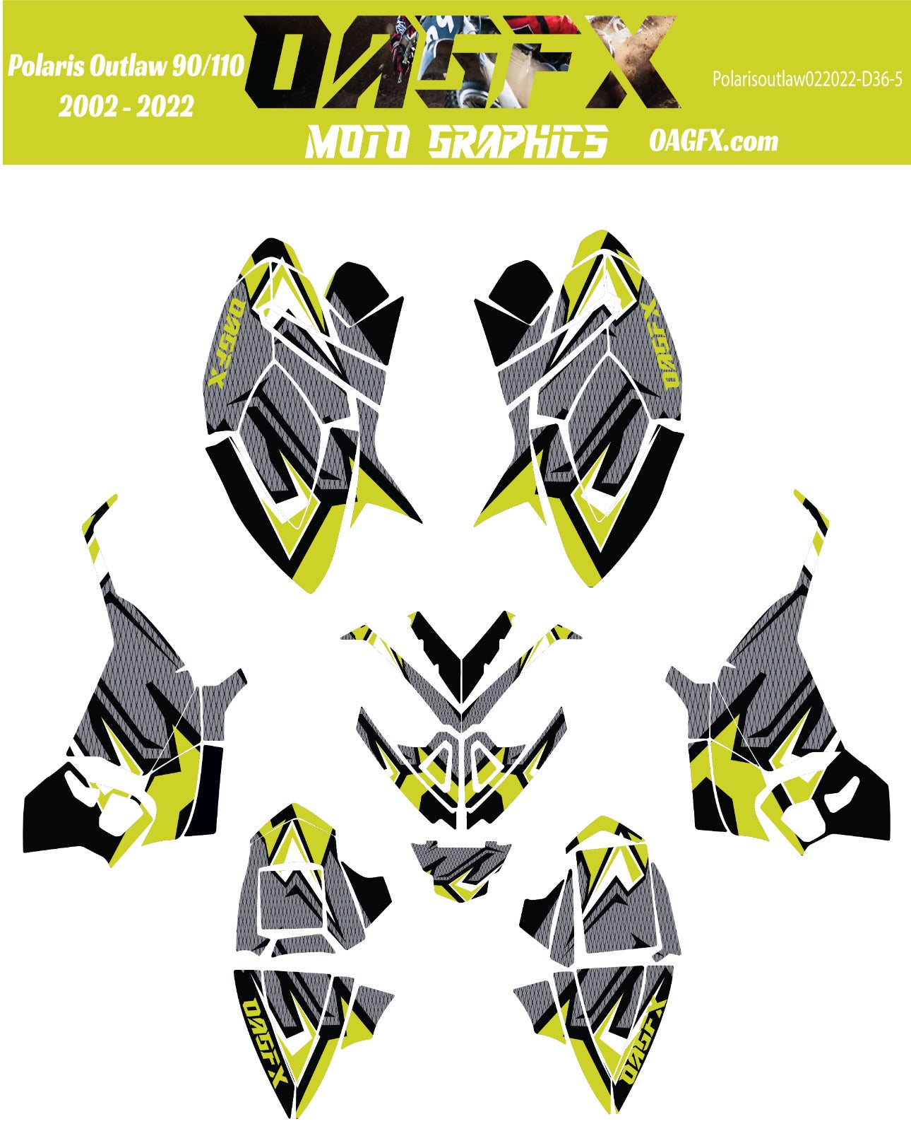 2002 - 2022 Polaris Outlaw 90 110 Graphic Kit -  D36-5 Yellow