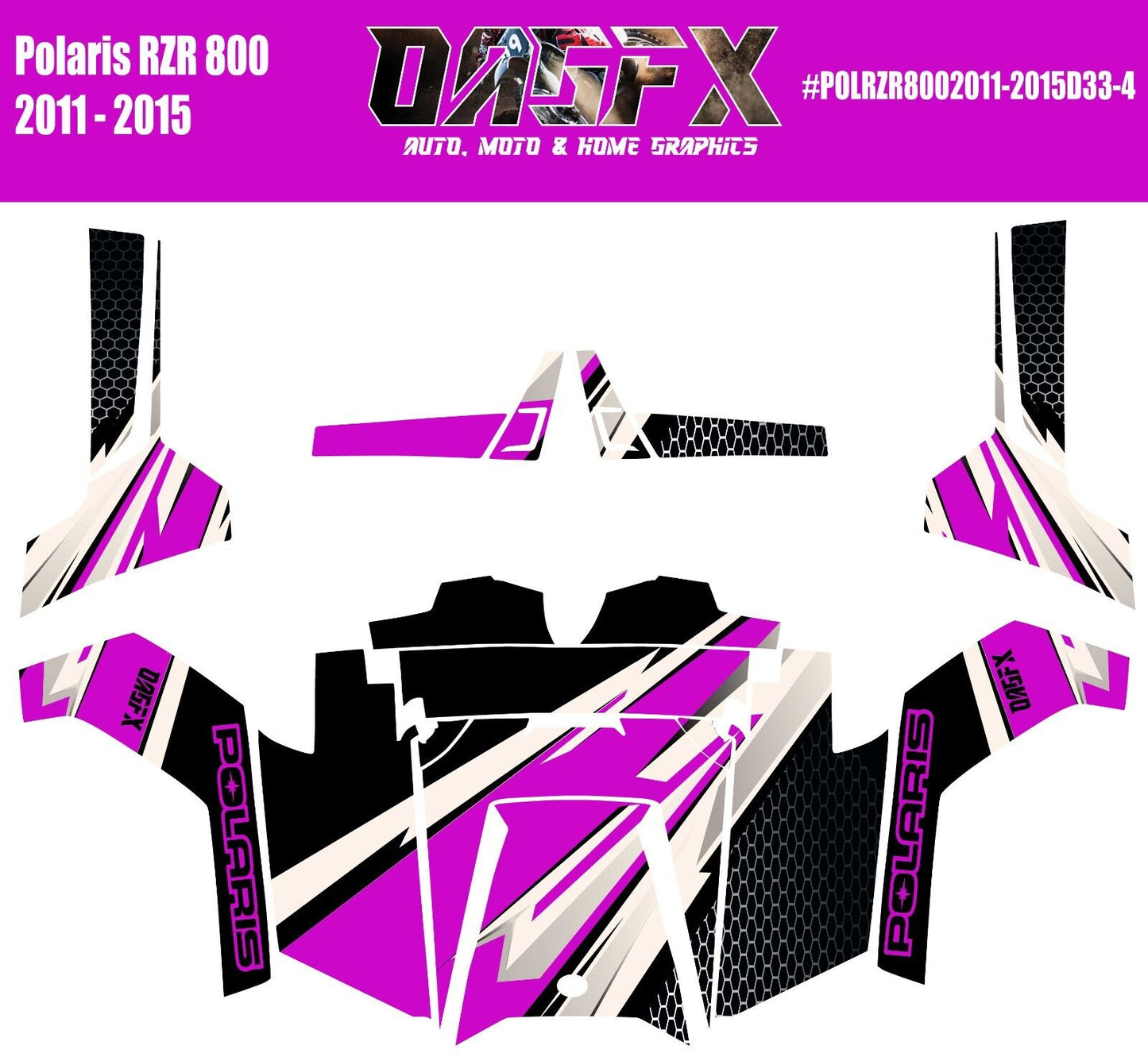 2011 - 2015 Polaris RZR 800 Graphics Kit D33-4 Purple