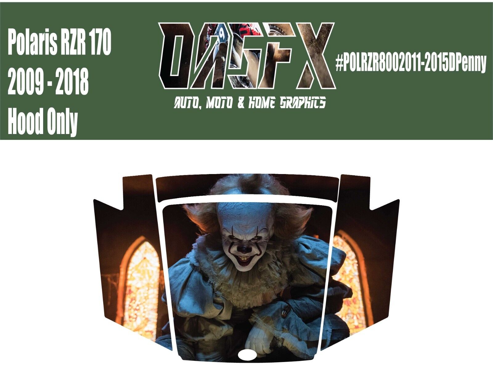 2009 - 2018 Polaris RZR 170 UTV Hood Graphic Decal Pennywise IT