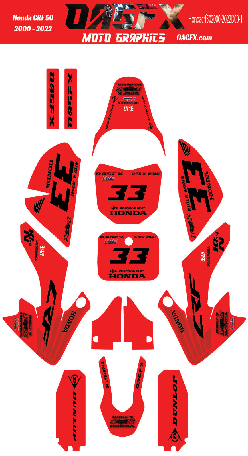 2000-2022 Honda CRF50 Graphics Kit - Pro Ed D00-1 CRF 50