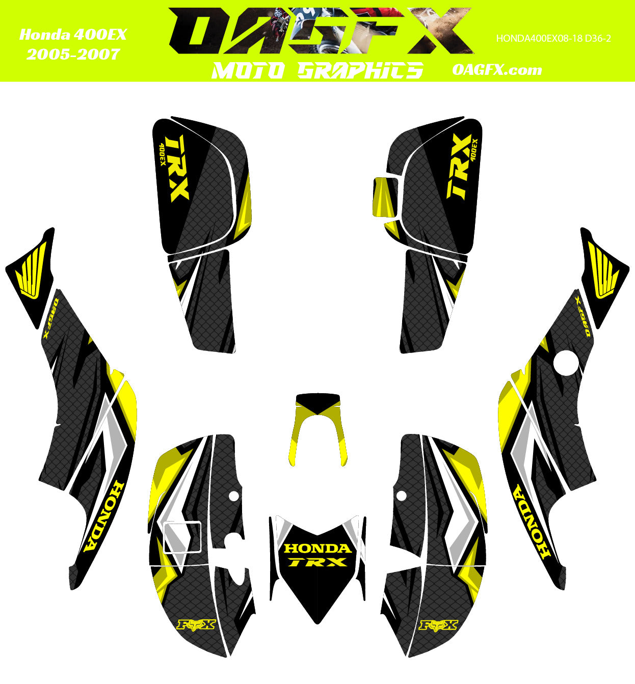 2005-2007 Honda TRX 400 EX Graphics Kit - Pro Ed D36-2 Yellow