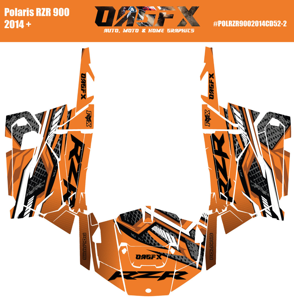 2014 + Polaris RZR 900 OAGFX Graphics Kit D52-2 Orange