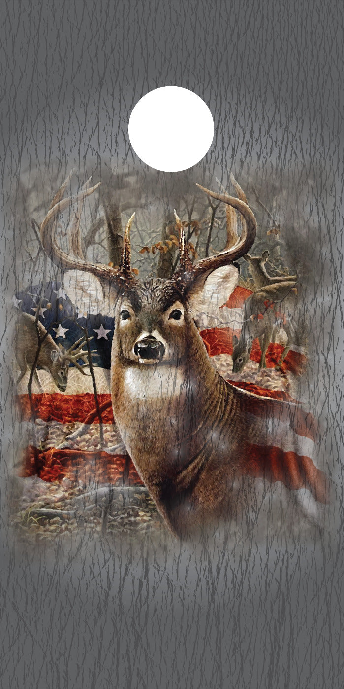 Corn Hole Board Wrap - American Flag Deer Set Cornhole